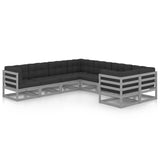 8 Piece Garden Lounge Set with Cushions Grey Solid Pinewood - Front View