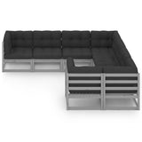 8 Piece Garden Lounge Set with Cushions Grey Solid Pinewood