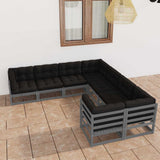 8 Piece Garden Lounge Set with Cushions Grey Solid Pinewood