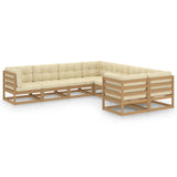 8 Piece Garden Lounge Set & Cushions Honey Brown Solid Pinewood - Front View