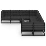 8 Piece Garden Lounge Set with Cushions Black Solid Pinewood - Side View