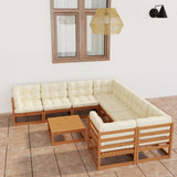 9 Piece Garden Lounge Set & Cushions Honey Brown Solid Pinewood