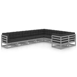 9 Piece Garden Lounge Set with Cushions Grey Solid Pinewood