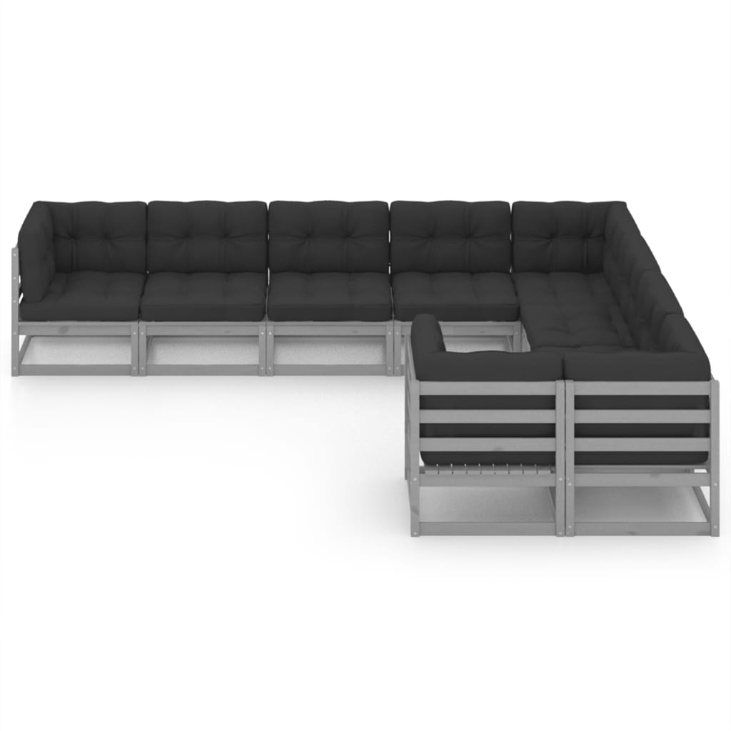 9 Piece Garden Lounge Set with Cushions Grey Solid Pinewood