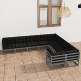 9 Piece Garden Lounge Set with Cushions Grey Solid Pinewood