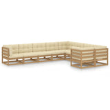 9 Piece Garden Lounge Set & Cushions Honey Brown Solid Pinewood - Front View