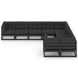 9 Piece Garden Lounge Set with Cushions Black Solid Pinewood