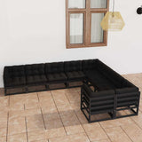 9 Piece Garden Lounge Set with Cushions Black Solid Pinewood