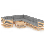 10 Piece Garden Lounge Set with Cushions Solid Pinewood