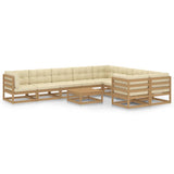10 Piece Garden Lounge Set&Cushions Honey Brown Solid Pinewood - Front View