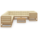 10 Piece Garden Lounge Set&Cushions Honey Brown Solid Pinewood - Side View