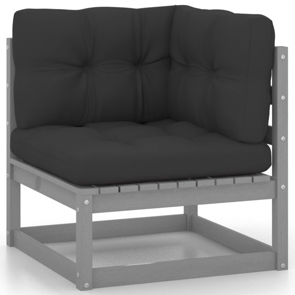 10 Piece Garden Lounge Set with Cushions Grey Solid Pinewood
