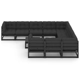 11 Piece Garden Lounge Set with Cushions Black Solid Pinewood