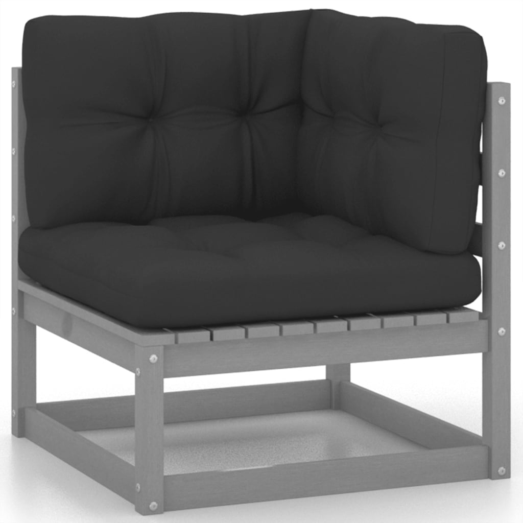 10 Piece Garden Lounge Set with Cushions Grey Solid Pinewood