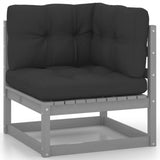 10 Piece Garden Lounge Set with Cushions Grey Solid Pinewood
