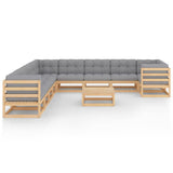 11 Piece Garden Lounge Set with Cushions Solid Pinewood - Front View