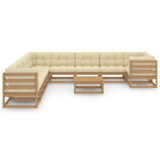 11 Piece Garden Lounge Set&Cushions Honey Brown Solid Pinewood - Front View