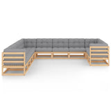11 Piece Garden Lounge Set with Cushions Solid Pinewood - Front View