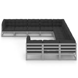 11 Piece Garden Lounge Set with Cushions Grey Solid Pinewood