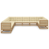11 Piece Garden Lounge Set&Cushions Honey Brown Solid Pinewood - Front View