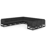 11 Piece Garden Lounge Set with Cushions Black Solid Pinewood