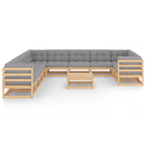 12 Piece Garden Lounge Set with Cushions Solid Pinewood - Front View