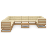 12 Piece Garden Lounge Set&Cushions Honey Brown Solid Pinewood - Front View