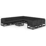 12 Piece Garden Lounge Set with Cushions Black Solid Pinewood