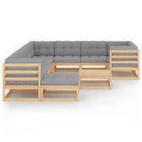 11 Piece Garden Lounge Set with Cushions Solid Pinewood - Front View