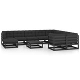 11 Piece Garden Lounge Set with Cushions Black Solid Pinewood
