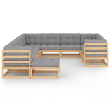 11 Piece Garden Lounge Set with Cushions Solid Pinewood - Front View