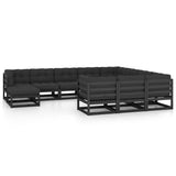 11 Piece Garden Lounge Set with Cushions Black Solid Pinewood