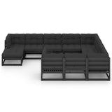 11 Piece Garden Lounge Set with Cushions Black Solid Pinewood