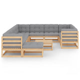 12 Piece Garden Lounge Set with Cushions Solid Pinewood - Front View