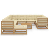 12 Piece Garden Lounge Set&Cushions Honey Brown Solid Pinewood - Front View