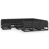 12 Piece Garden Lounge Set with Cushions Black Solid Pinewood