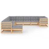 11 Piece Garden Lounge Set with Cushions Solid Pinewood - Front View