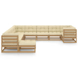11 Piece Garden Lounge Set&Cushions Honey Brown Solid Pinewood - Front View