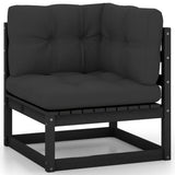 11 Piece Garden Lounge Set with Cushions Black Solid Pinewood - Side View