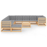 12 Piece Garden Lounge Set with Cushions Solid Pinewood - Front View