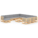 13 Piece Garden Lounge Set with Cushions Solid Pinewood - Front View