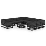 13 Piece Garden Lounge Set with Cushions Black Solid Pinewood