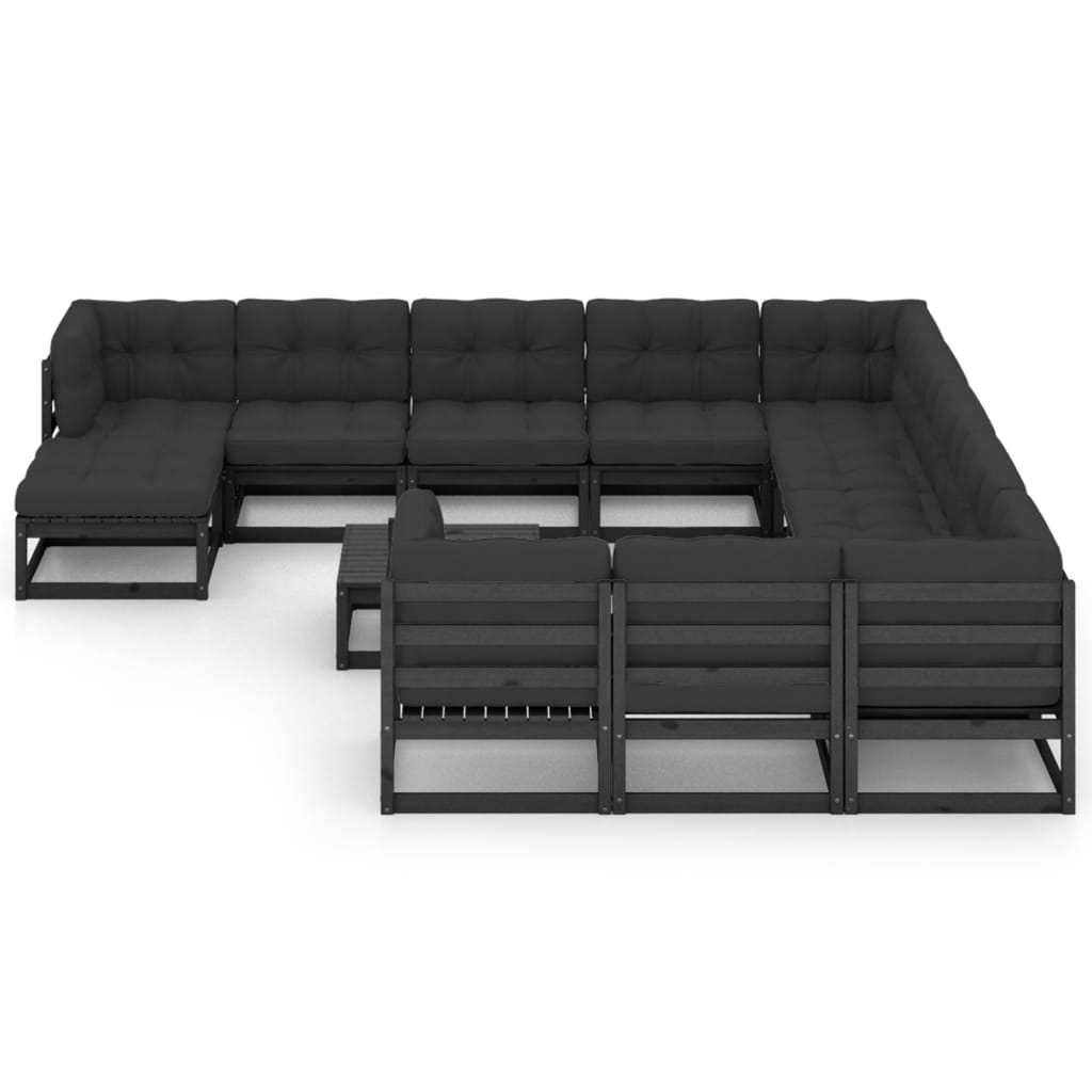 13 Piece Garden Lounge Set with Cushions Black Solid Pinewood