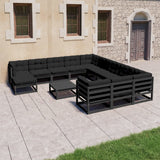 13 Piece Garden Lounge Set with Cushions Black Solid Pinewood