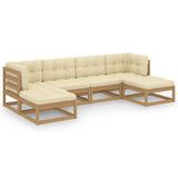 6 Piece Garden Lounge Set&Cushions Honey Brown Solid Pinewood - Front View