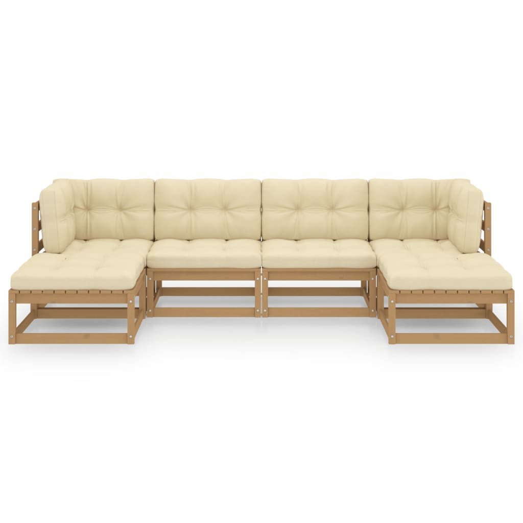 6 Piece Garden Lounge Set&Cushions Honey Brown Solid Pinewood