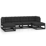 6 Piece Garden Lounge Set with Cushions Black Solid Pinewood - Front View