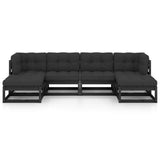 6 Piece Garden Lounge Set with Cushions Black Solid Pinewood - Side View