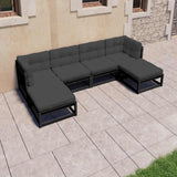 6 Piece Garden Lounge Set with Cushions Black Solid Pinewood