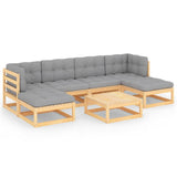 7 Piece Garden Lounge Set with Cushions Solid Pinewood - Front View